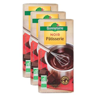 Bonneterre Chocolat noir pâtisserier bio 60%, 3x200g