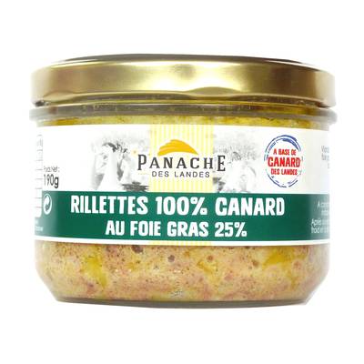 Panache Des Landes Rillettes pur canard au foie gras de canard (25%), 190g