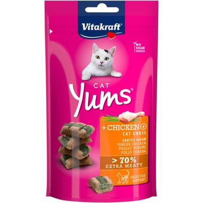 Vitakraft Cat Yums Bouchées au Poulet et Herbe à chat - Friandise pour chat, 40g