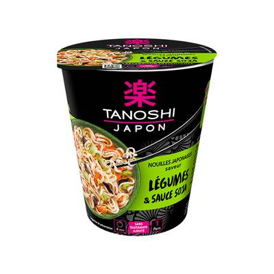 Tanoshi - Japon Nouilles japonaises saveur Légumes et sauce soja, 65g