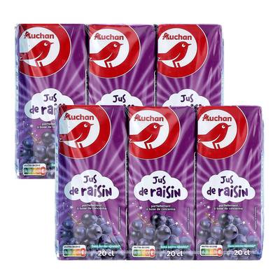 Auchan Jus de raisin à base de concentré, Lot de 2 packs de 6x20cl