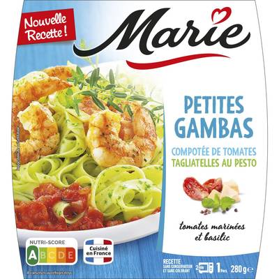Marie Petites Gambas Compotée de Tomates, Tagliatelle au Pesto, 280g