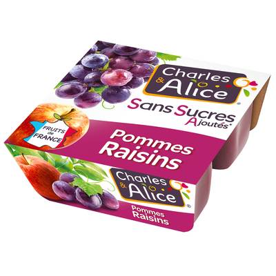 Charles et Alice Pomme Raisin sans sucre ajouté, 4x97g