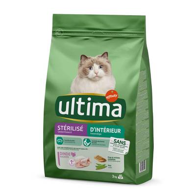 Affinity - Ultima Croquettes Dinde Contrôle du poids et contrôle des boules de poils pour Chat Stérilisé d'Intérieur, 3kg