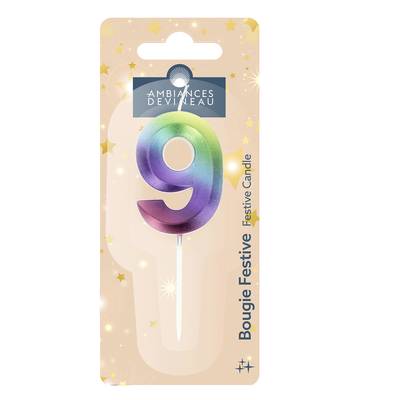 Ambiances Devineau Bougie anniversaire chiffre 9 multicolore, 1 bougie