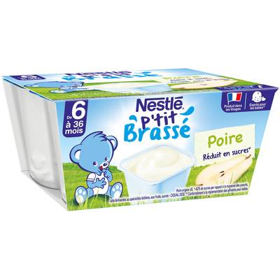 Nestlé - P'tit Brassé Dessert Lacté Poire Coupelle Bébé Dès 6 mois, 4x100g