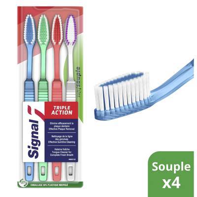 Signal Brosse à dents Souple Triple Action, 4 brosses à dents