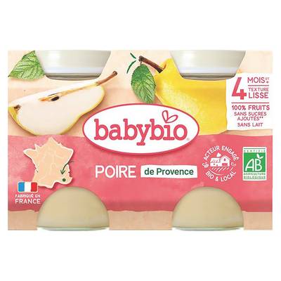 Babybio Poire Williams Bio Pot Bébé Dès 4 mois, 2x130g