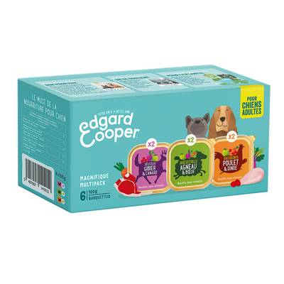 Edgard Cooper Barquettes sans céréales 3 variétés pour chien adulte, 6x100g