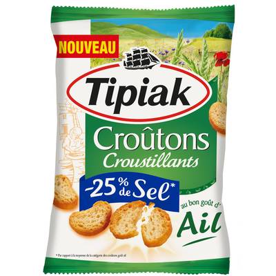 Tipiak Croûtons à l'Ail Croustillants -25% de Sel en moins, 80g
