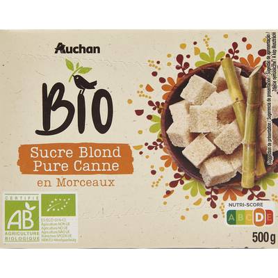 Auchan BIO Sucre blond pure canne en morceaux bio, 500g