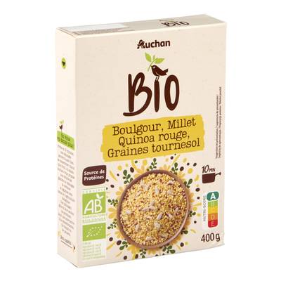 Auchan BIO Mélange boulgour millet quinoa rouge et graines de tournesol Bio, 400g