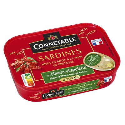 Connetable Sardines à l'Huile d'Olive Vierge Extra et piment d'Espelette Doux, 135g