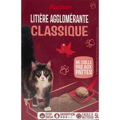 Auchan Litière minérale agglomérante super absorbante pour chat, 5L