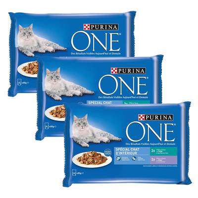 Purina - One Sachets en sauce Effilés veau et thon pour chat d'intérieur, Lot de 3x4x85g