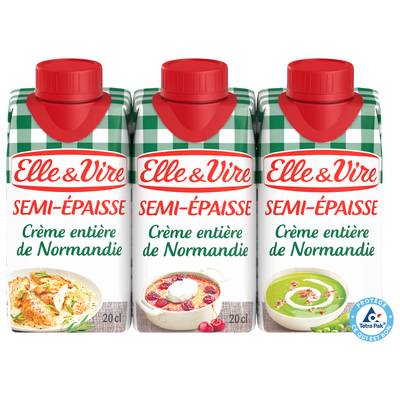 Elle&Vire Crème 30% Mg Semi- Epaisse UHT, 3x20cl