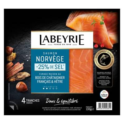 Labeyrie Saumon fumé Le Savoureux de Norvège  -25% de sel, 4 tranches - 130g