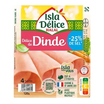 Isla Délice Délice de Dinde -25% de Sel*, 4 tranches - 120g