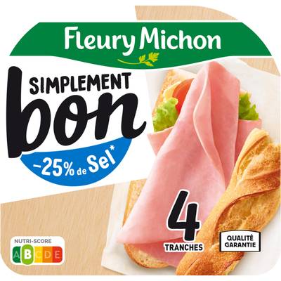 Fleury Michon Jambon blanc, Taux de Sel Réduit -25%*, 4 tranches - 140g