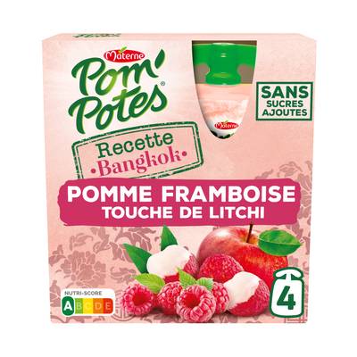 Pom Potes Compotes Pomme Framboise Litchi recette Bangkok, 4 gourdes de 90g