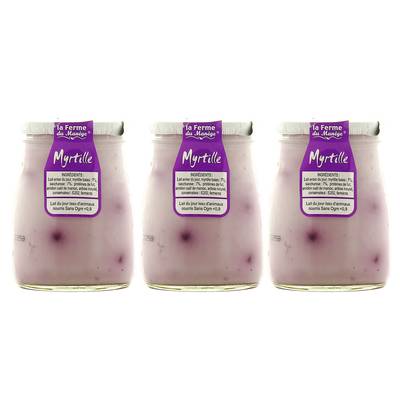 La Ferme du manège Yaourt Myrtille au lait entier, 3x180g