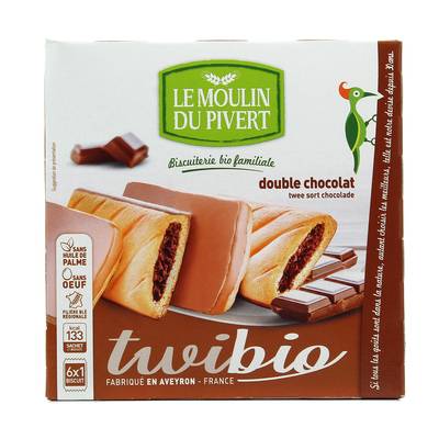Le Moulin du Pivert Biscuits Twibio fourrés Double Chocolat bio x6, 150g
