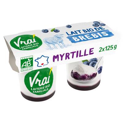 Vrai Yaourt bio brebis myrtille, 2x125g