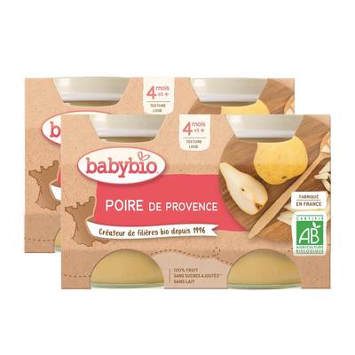Babybio Poire Williams Bio Pot Bébé Dès 4 mois, Lot de 2x2x130g