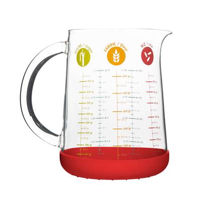 Pebbly Verre mesureur verre/silicone Rouge, 1L