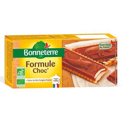 Bonneterre Formule Choc' - Biscuit chocolat lait et fourrage lait bio, 125g