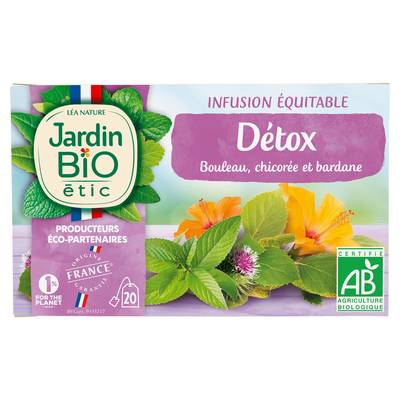 Jardin Bio Etic Infusion Détox Bio - Bouleau, Chicorée, Bardianne - 20 sachets, 30g