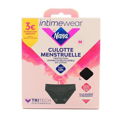 Nana Culotte menstruelle Noir Taille M Protection Lavable et Réutilisable en Coton, 1 culotte