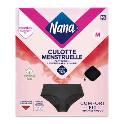 Nana Culotte menstruelle Noir Taille M Protection Lavable et Réutilisable en Coton, 1 culotte