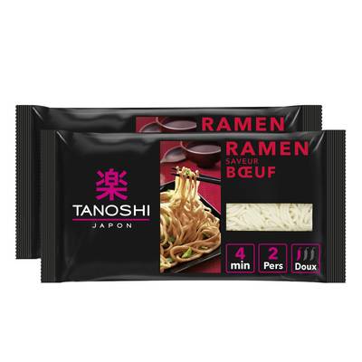 Tanoshi - Japon Ramen Saveur Boeuf Nouilles Japonaises Précuites, Lot de 2x360g
