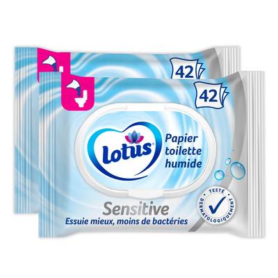 Lotus Lingette papier toilette humide Pure, Lot de 2x42  lingettes