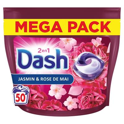 Dash Lessive Capsules 2en1 Jasmin & Rose de Mai, 50 capsules