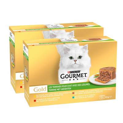 Purina - Gourmet Gold Boites Terrines avec des Légumes 4 variétés pour chat, Lot de 2x12x85g