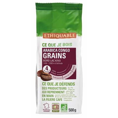 Ethiquable - Commerce Equitable Café en grains Arabica Bio du Congo, 500g