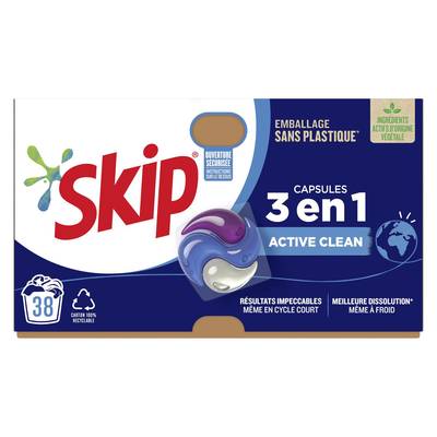 Skip Capsule 3 en 1 Active Clean emballage sans plastique, 38 capsules