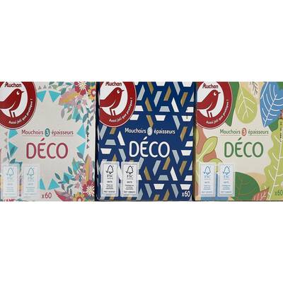 Auchan Boîte de mouchoirs blanc à décor aléatoire 3 épaisseurs, 60 mouchoirs