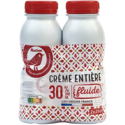 Auchan Crème fluide entière 30%mg UHT, 2x25cl