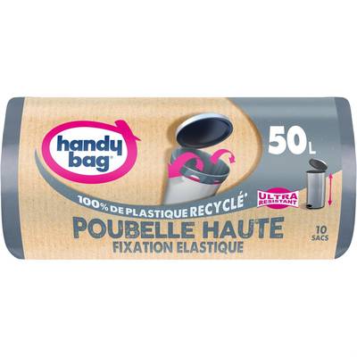 Handy Bag Sac à poignées coulissantes Poubelle Haute Ultra Résistant 50L, 10 sacs de 50 L