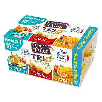 Charles et Alice Compotes panachées sans sucre ajouté, 12x100g