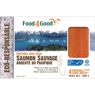 Food4Good Saumon Sauvage Argenté du Pacifique MSC sans arête avec peau, 500g