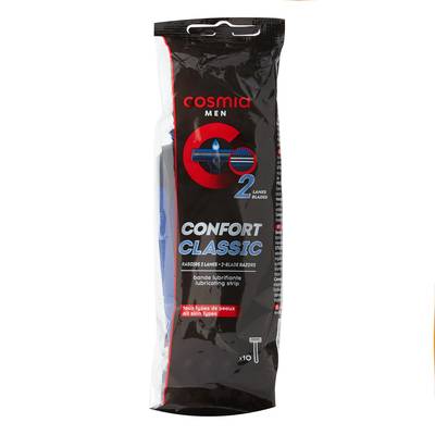 COSMIA MEN Confort classic rasoir jetable 2 lames tous types de peaux, 10 rasoirs