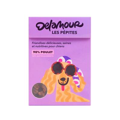 Delamour Pépites Bouchées Poulet Myrtilles Friandise Récompense pour chien, 75g