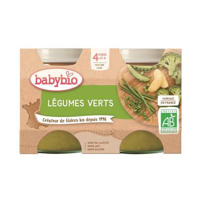 Babybio Légumes Verts de nos Régions Bio Pot Bébé Dès 4 mois, 2x130g