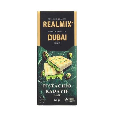 Realmix Tablette Chocolat blanc de Dubai fourré pistache et cheveux d'ange, 60g