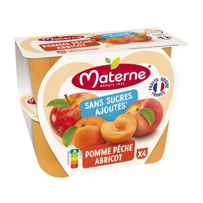 Materne Compote Pomme Pêche Abricot sans sucre ajoutés, 4x100g