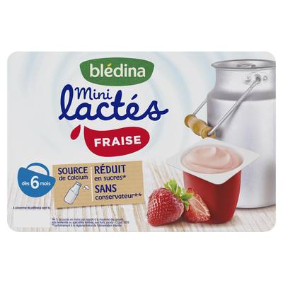 Blédina - Mini Lactés Desserts Lactés Fraise Coupelle Bébé Dès 6 mois, 6x55g